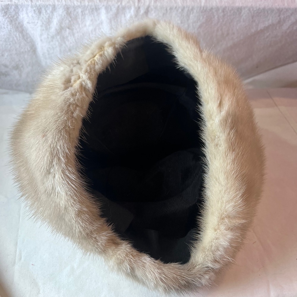 Vintage Real Mink Fur Pillbox Hat Champagne Blonde Winter Glamour Womens - Picture 3 of 4